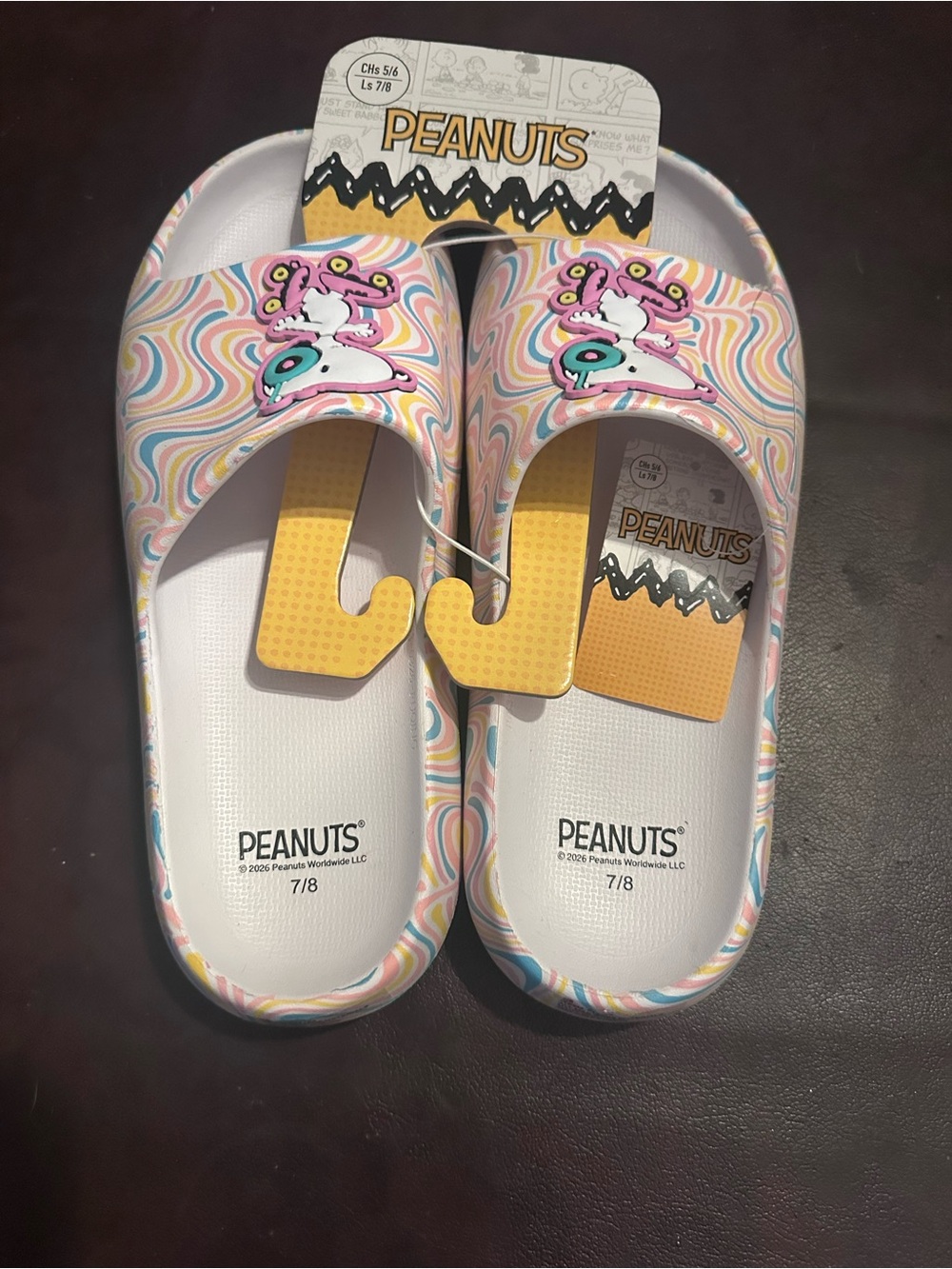 Peanuts Women’s' Snoopy Pink Swirl Slide Sandals - Picture 2 of 6